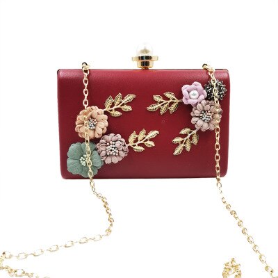 Mode Vrouwen Lederen Avondtasje Etentje Lady Bruiloft Bloem Clutch Purse (Wit): Bourgondië