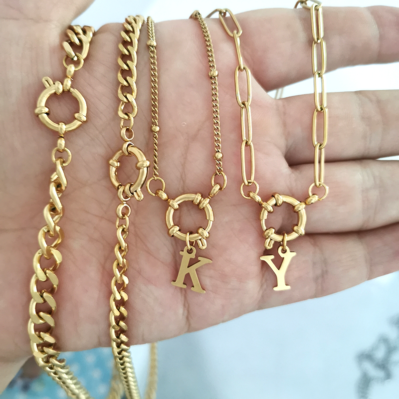 Collar con cierre de ancla para hombre y mujer, gargantilla de acero inoxidable con eslabones geométricos, cadena Cuba básica DIY, de hebilla de Color dorado y plateado