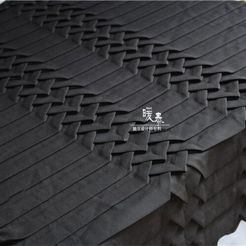 82*62cm Pleated Fabric Hand woven Chiffon three-dimensional texture fold fold geometry transform apparel DIY Fabric: Black / Small sample 10x10cm