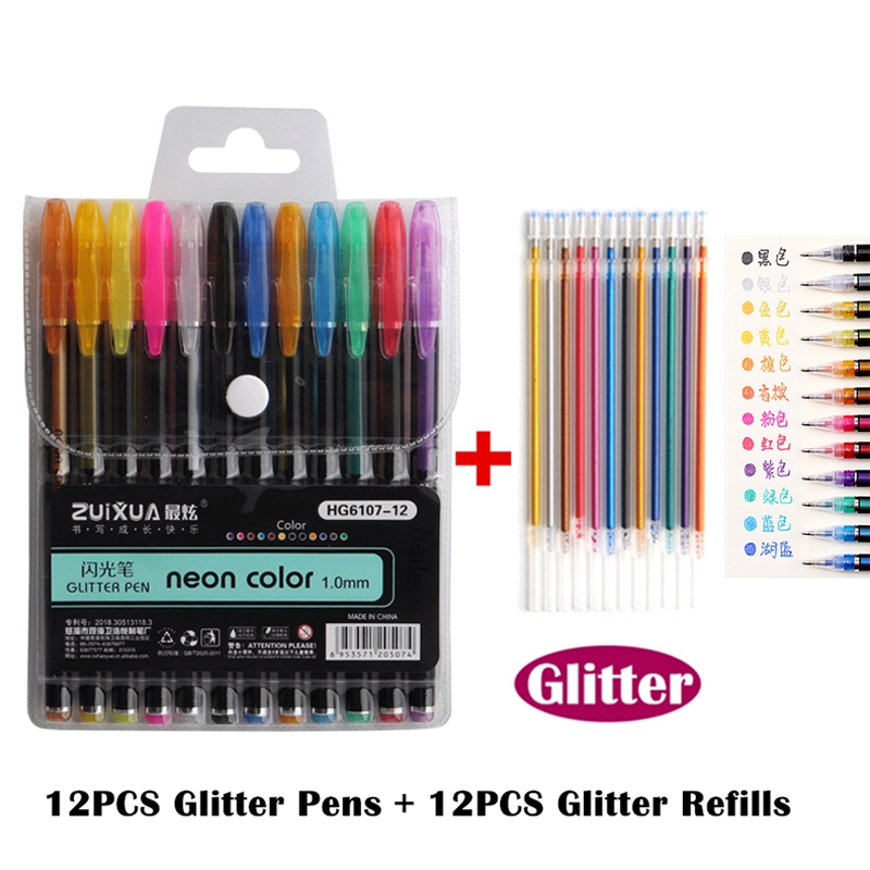 Bolígrafos de Gel de colores brillantes metálicos para la escuela, oficina, libro para colorear para adultos, diarios, marcadores artísticos de dibujo, bolígrafo de , 12/24 Uds.