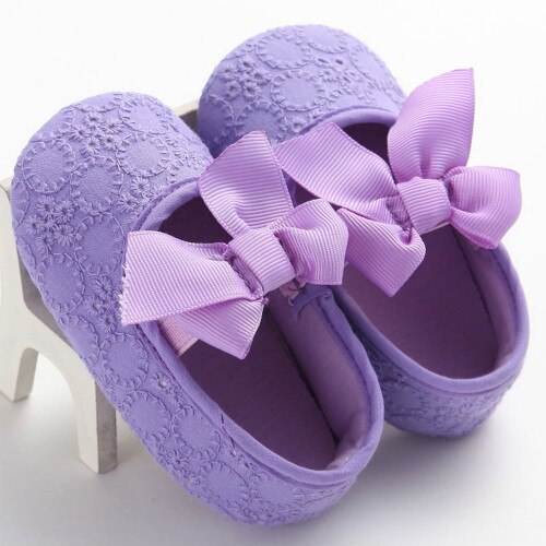 Cute Infant Baby Toddler Kids Girls Crib Shoes Bow Outdoor First Walkers Prewalker Baby Shoes 0-18M: Purple / 7-12 Months