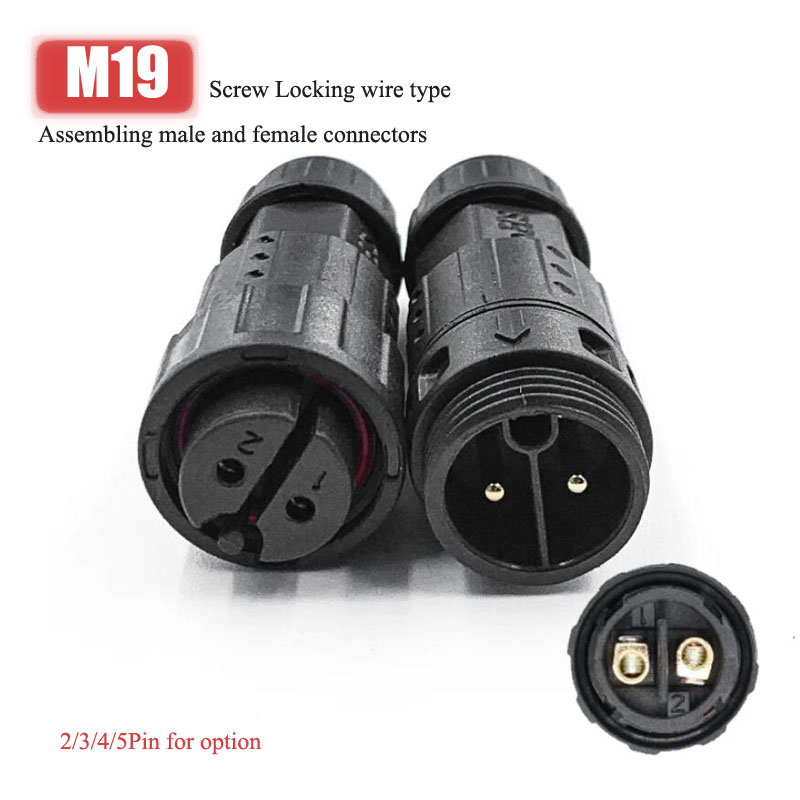 Waterproof M19 Male Female Connector IP68 2 3 4 5 Pin Screw Locking Cable Connectors 500V 20A 10.5mm Electrical Aviation Plug