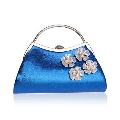 SEKUSA Wedding Party Handtas Shell Bloem Accessoire Vrouwen Avondtassen Zilver/Goud Diamanten Handvat Keten Schoudertas Messenger Bags: YM1166blue