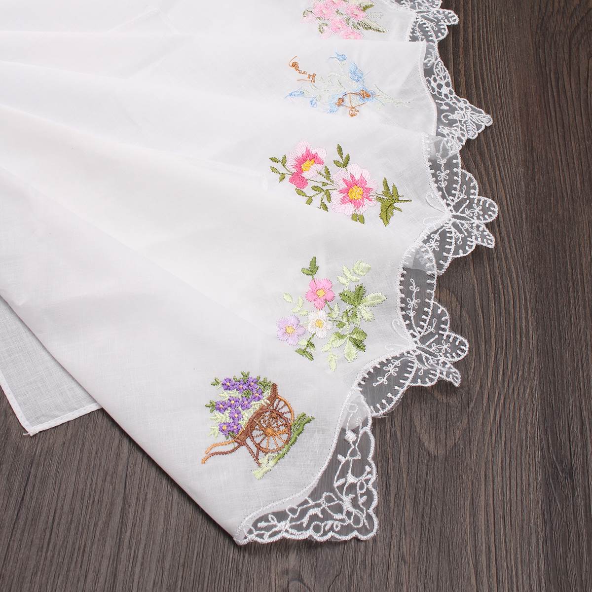 6 stuks katoenen zakdoeken voor dames, vintage bloemenstijl