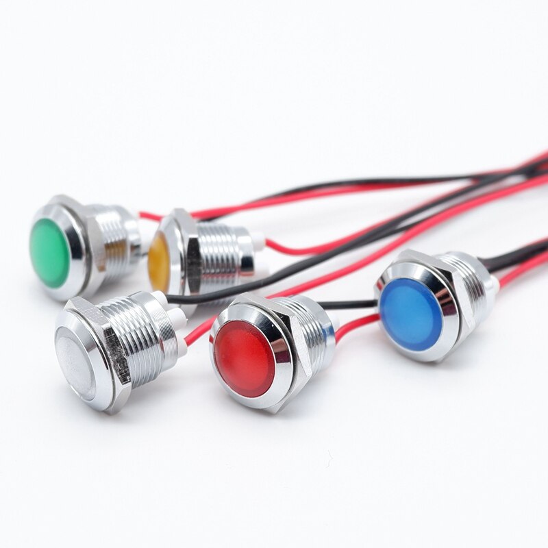 12mm Waterproof LED Metal Warning Indicator Light Pilot Signal Lamp IP66 3V 5V 6V 9V 12V 24V 220v Red Yellow Blue Green White