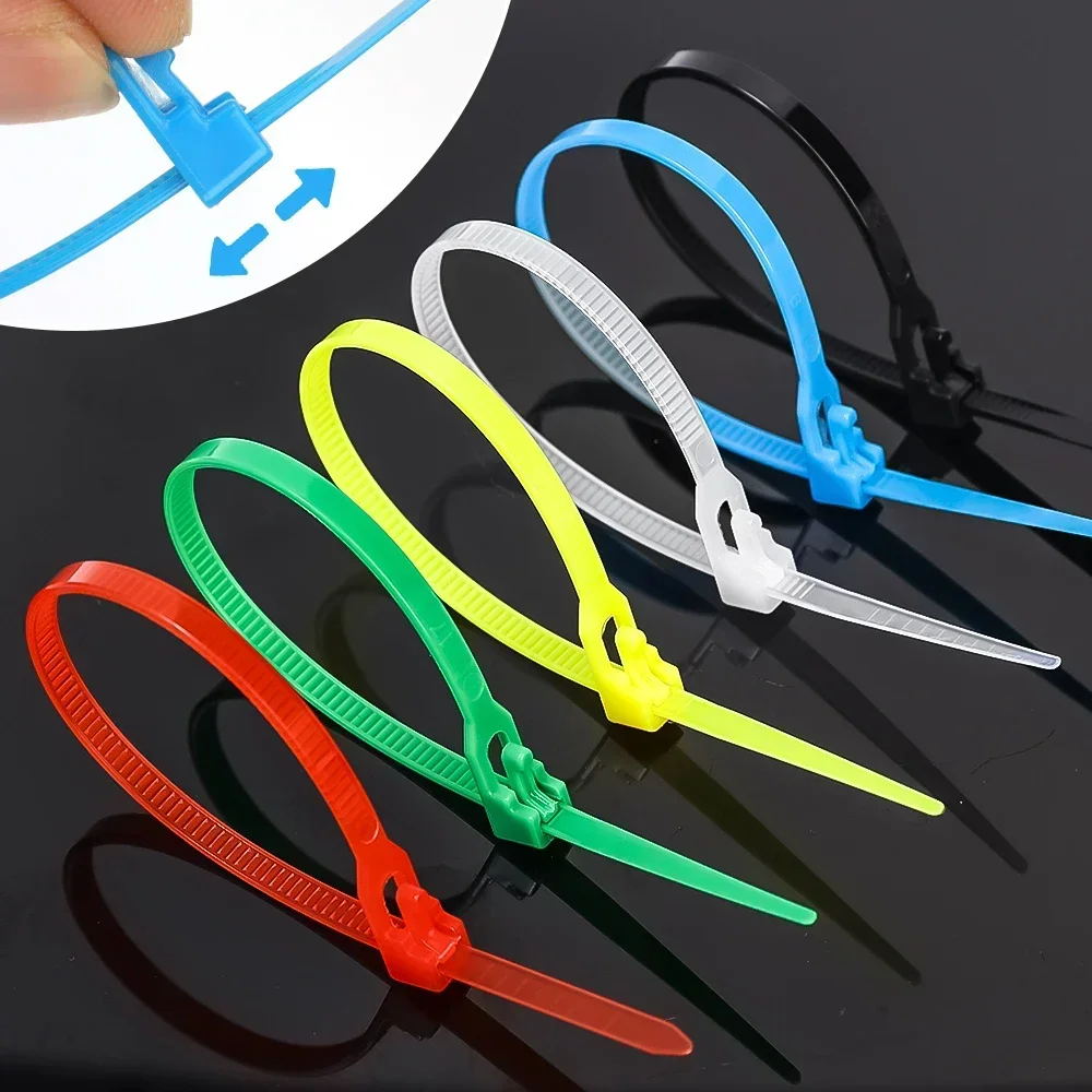 100/1000pcs Releasable Nylon Cable Ties Reusable Adjustable Self-locking Loose Slipknot Zip Tie Organizer Binder Lock Straps