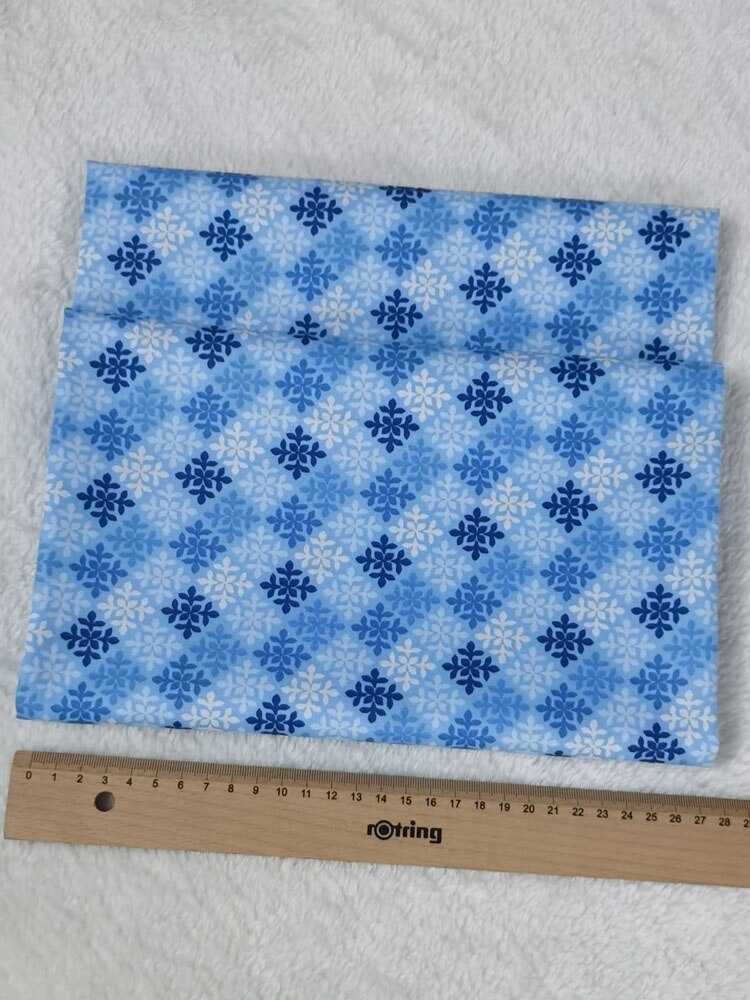 100% de copos de nieve azul cielo para Navidad, tela de algodón geométrica, costura artesanal, Telas de tejidos de retales, tejido Tilda, artesanía de muñecas