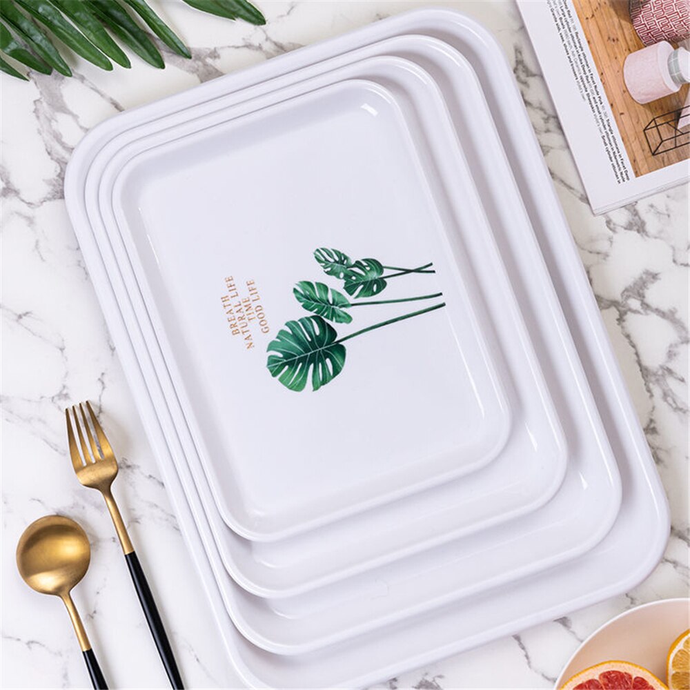Thee Ontbijt Brood Snack Opslag Trays Plastic Dessert Dienblad Vierkante Accessoires Cosmetica Schotel: Tree31x23.5x1.8cm