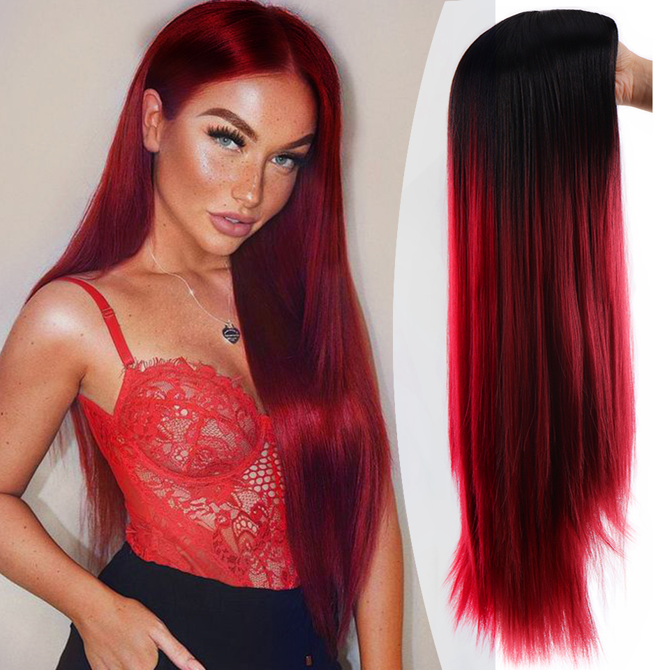 HOUYAN peruka biała suczka średniej długości peruka z prostymi włosami brązowa i złota peruka z długimi włosami naturalna dama zielona czarna różowa peruka: T6-185