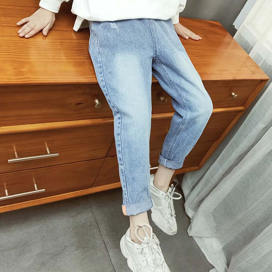 Spring Jeans For Girls Solid Hole Kids Jeans Girl Elastic Waist Children's Jeans Autumn Causal Jeans Clothes For Girls