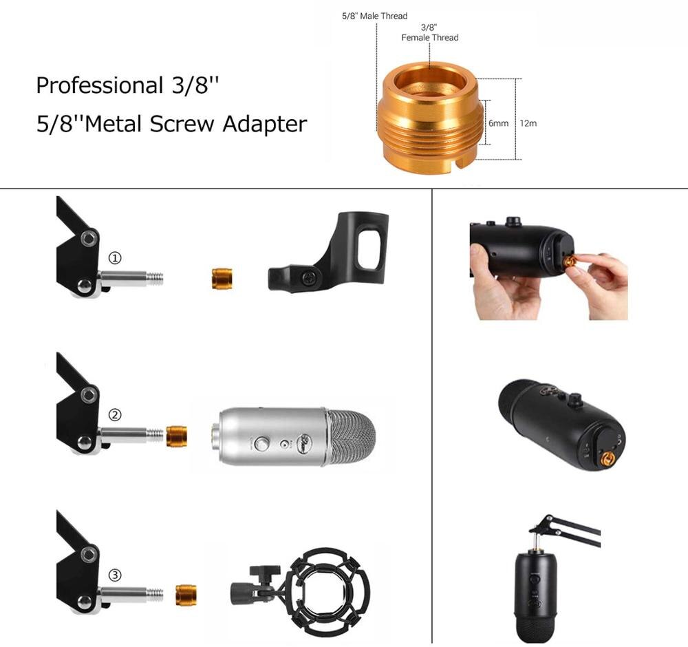 Brazo de soporte para micrófono soporte de suspensión con Clip adaptador de tornillo de 3/8 "a 5/8" para Blue Yeti Blue Snowball Yeti Nano Yeti x Mic