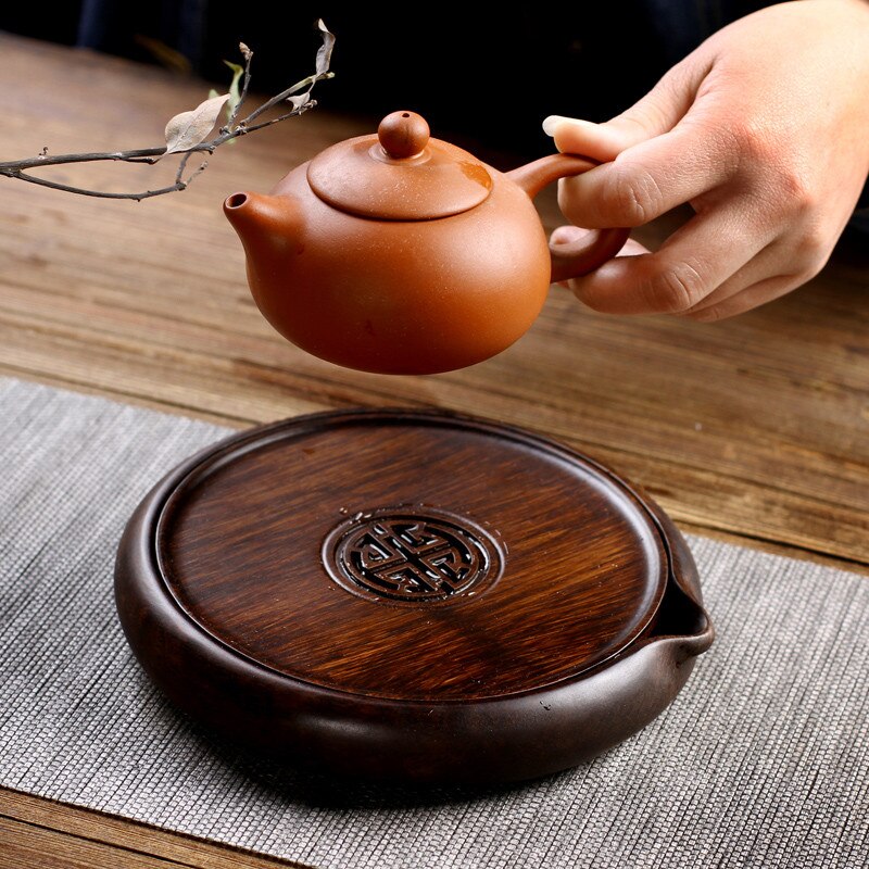 Bandejas de madera maciza de ébano para ceremonia del té, aislamiento térmico, taza de té hecha a mano creativa, soportes de drenaje, herramientas de casa de té,