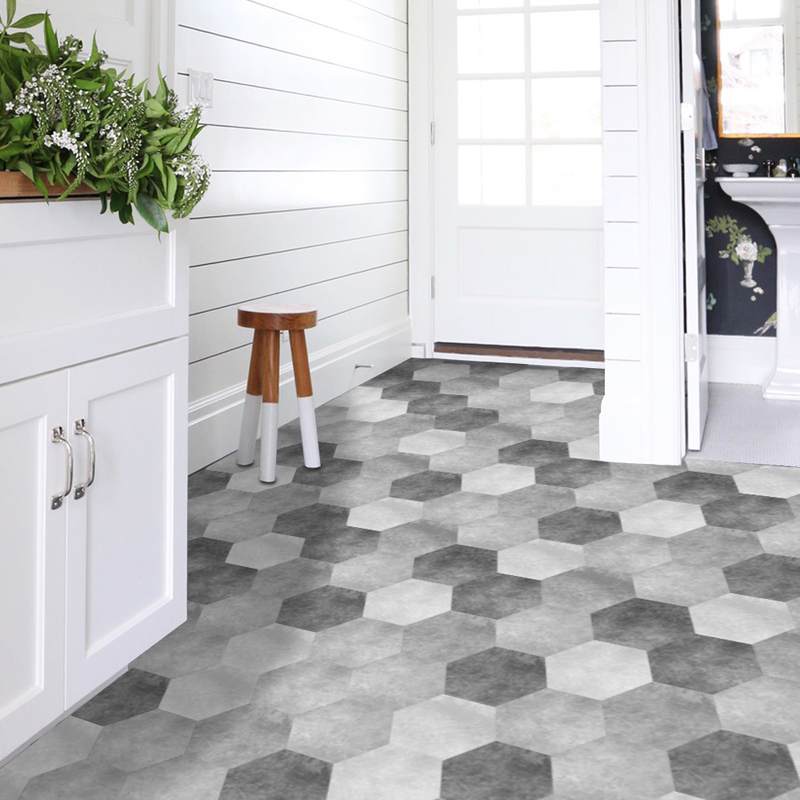 Cement Zwart Wit Grijs Badkamer Zeshoekige Waterdichte Slijtvaste Vloer Stickers Art Diagonaal Badkamer Decoratieve Sticker