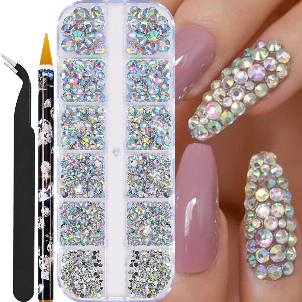 Perles demi-rondes à 12 grilles, breloques 3D pour ongles, 1.5/2/2.5/3/4/5mm, perles blanches à dos plat, bijoux pour ongles, artisanat des ongles, strass: green