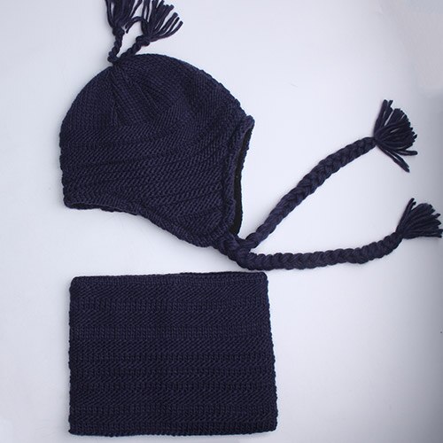 FURTALK Children Winter Hat with Ears Girls Boys pompom Hat Scarf Set for Baby Kids Knitted Earflap Hats Pink White Black Cap: navy blue / 4-10 yeras