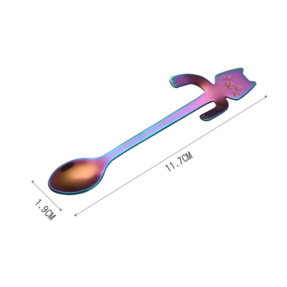 Cuchara con forma de gato, cucharas de mango largo, cubiertos, utensilios para tomar café, utensilio de cocina, cuchara de café para té y postres.