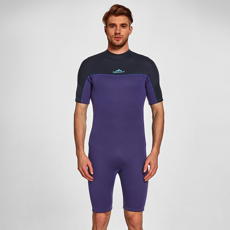 SBART 2MM Neoprene Wetsuit Men Keep Warm Swimming Scuba Diving Bathing Suit Short Sleeve Triathlon for Surf Snorkeling JumpSuit: 2 / XL