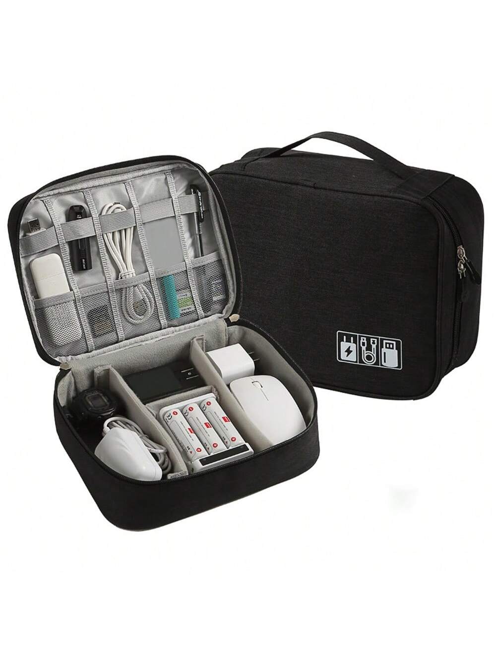 Travel Electronic Digital Storage Bag, Multifunctional High-capacity Earphones, Data Cable Protective Case, Dust Bag-DH: black
