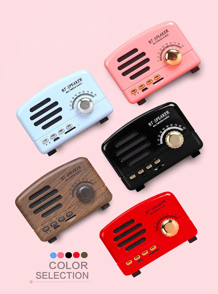 Retro Bluetooth Speaker LED Indicator Strong Bass Enhancement Old Fashioned Classic Style Radio