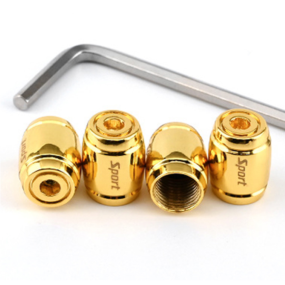 Bouchons de Valve d'air Anti-vol, capuchon de tige de Valve d'air de pneu de voiture, couvercle de capuchon de pression pour voitures SUV vélo alliage de Zinc scintillant coloré 4 pièces: Type B- Gold