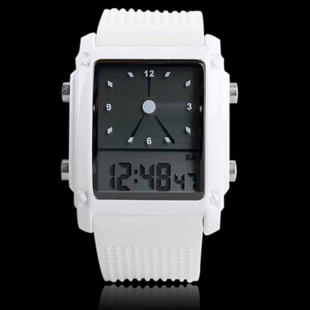 Couple Chronograph Luminous Digital Watch Innovation Dual Display Lovers Alarm Rectangle Case Silicone Strap часы унисекс