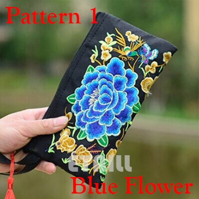 Small Embroidered Mobile Phone Wallet Lady Nation Style Boho Ethnic Embroidery Canvas Day Clutch Bag Embrague Bolsos de: Pattern 1 Blue