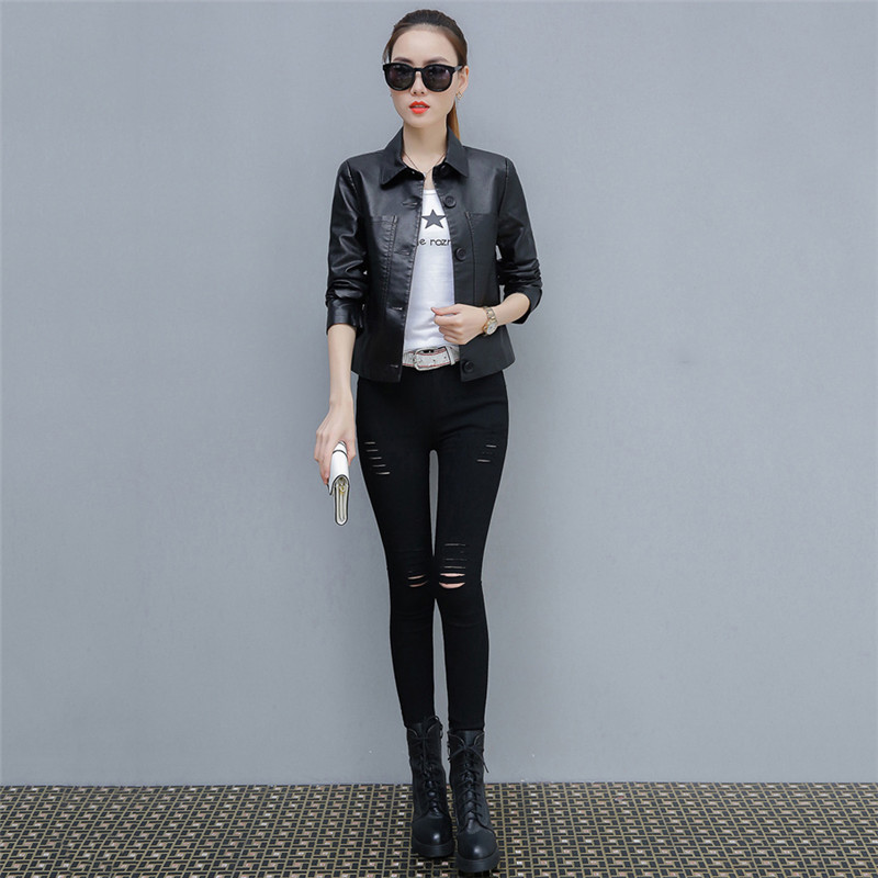 Skinnjacka dam caramel 3xl 4xl kort slim pu coat vår höst koreanska chic moto kläder  ld855