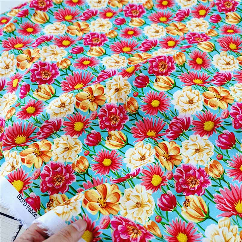 Cotton Fabric European Flower Oil Painting Pastoral for Sewing Clothes Dresses DIY Handmade by half Meter
