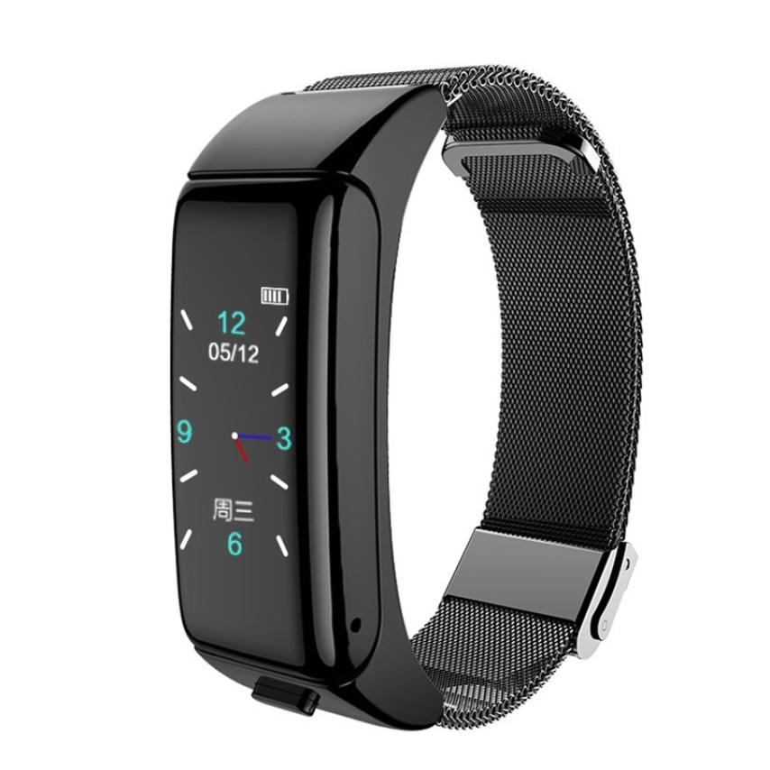 2 in -in-1 bluetooth-headset, slimme armband, handsfree smartwatch, fitnessheadset, oortelefoon voor android en ios: Zwart
