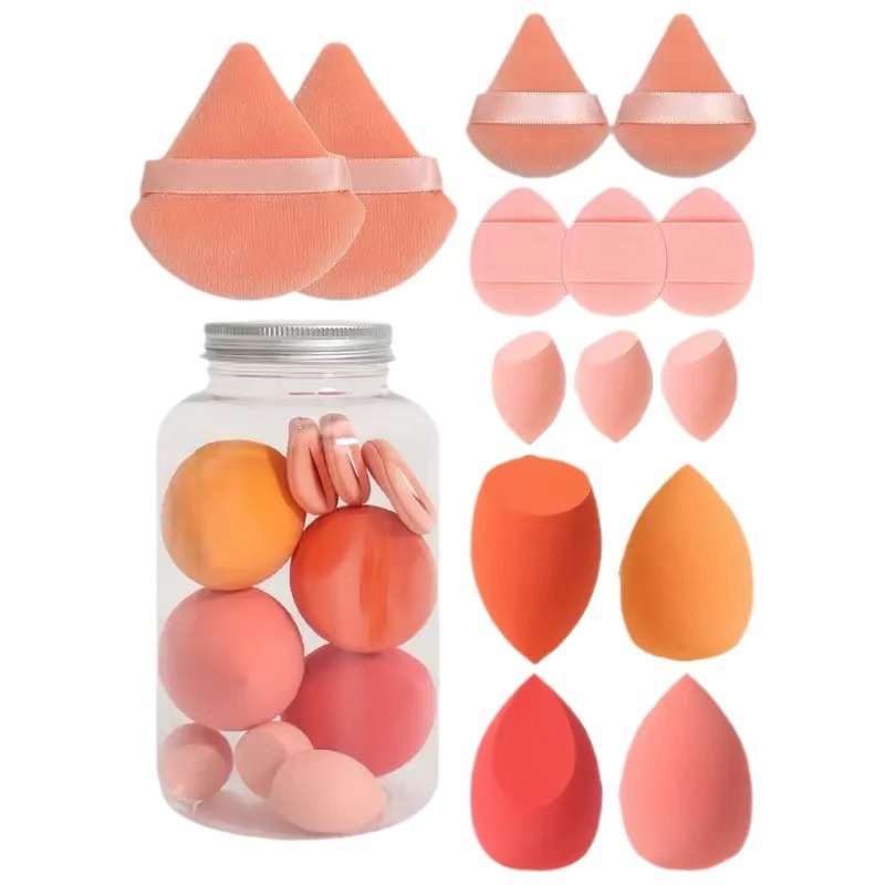 14pc Makeup Sponge Set With Storage Jar, Velvet Beauty Blenders, Makeup Sponge Finger Puff, Foundation Cosmetic Puffs: PURPLE