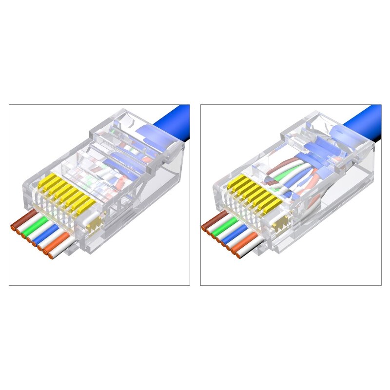 100 Stks/pak RJ45 Passeren Connector CAT6 CAT5E Netwerk Plug Tool-Minder Connectors 5/6 Utp Ethernet Crystal Stekkers