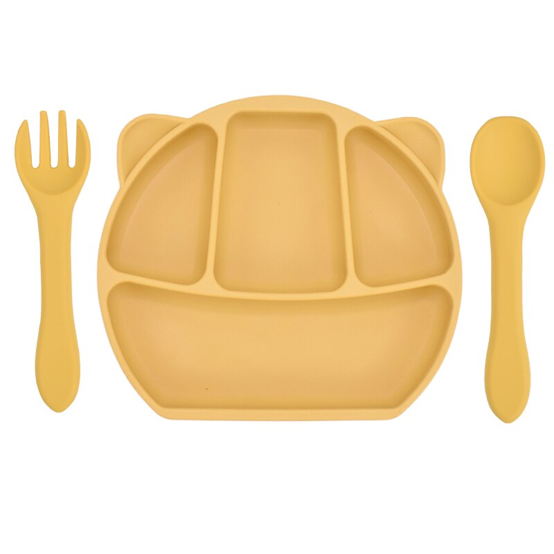 Baby Feeding Plate Food Grade Silicone Animal Type Suction Baby Plate BPA Free Waterproof Kid Tableware Plate Children Dishes: 1set Yellow