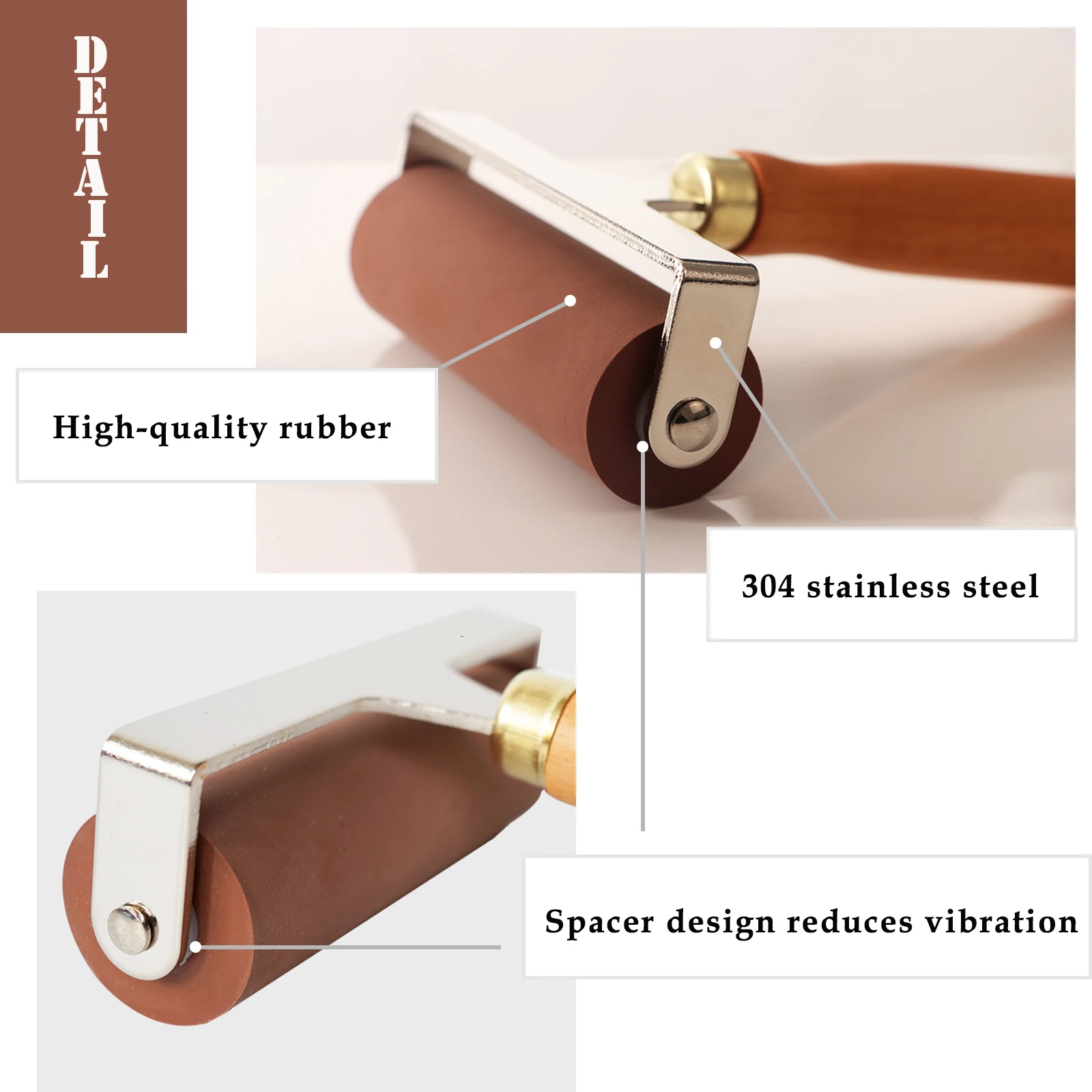 100mm Rubber Roller Install Tool Wooden Handle Stainless Steel Welding Art Craft Wall Painting Car Soundproofing for Boat Deck