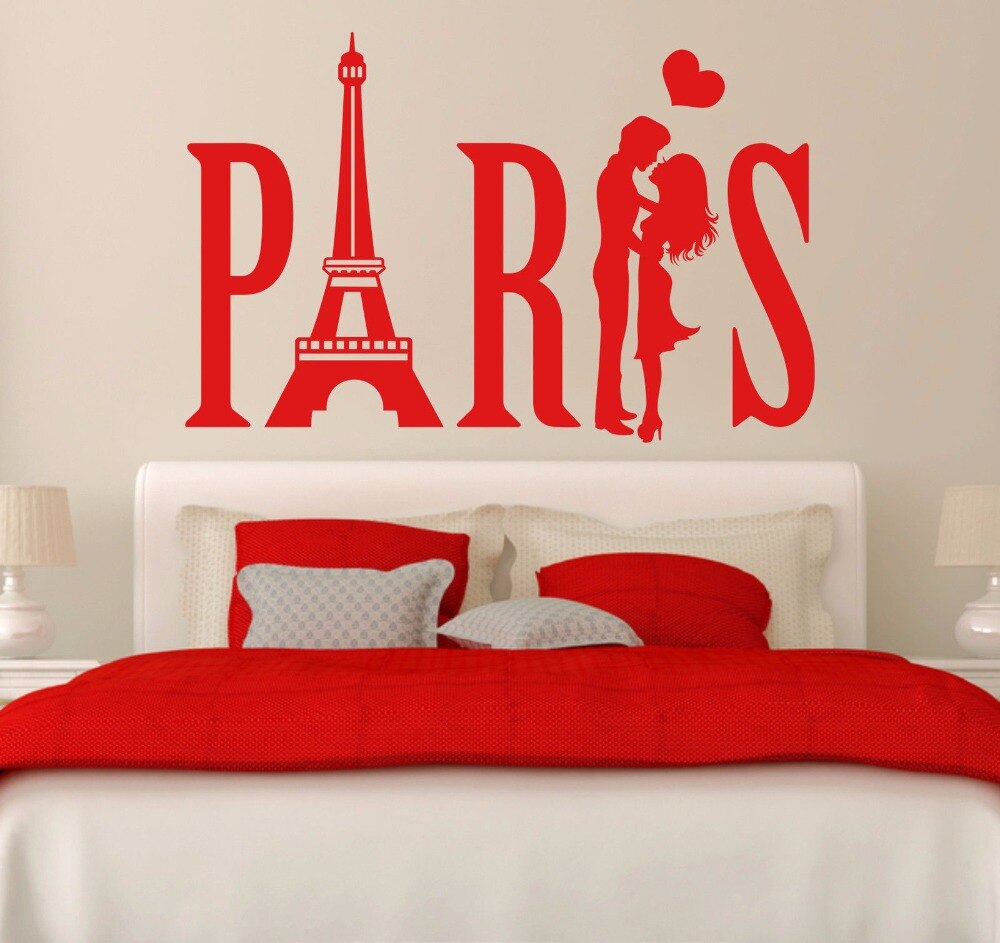 Paris Couple Eiffel Tower Love Heart Hallway Home Living Room Bedroom Window Decal Removable Vinyl Art Wall Sticker Mural B105