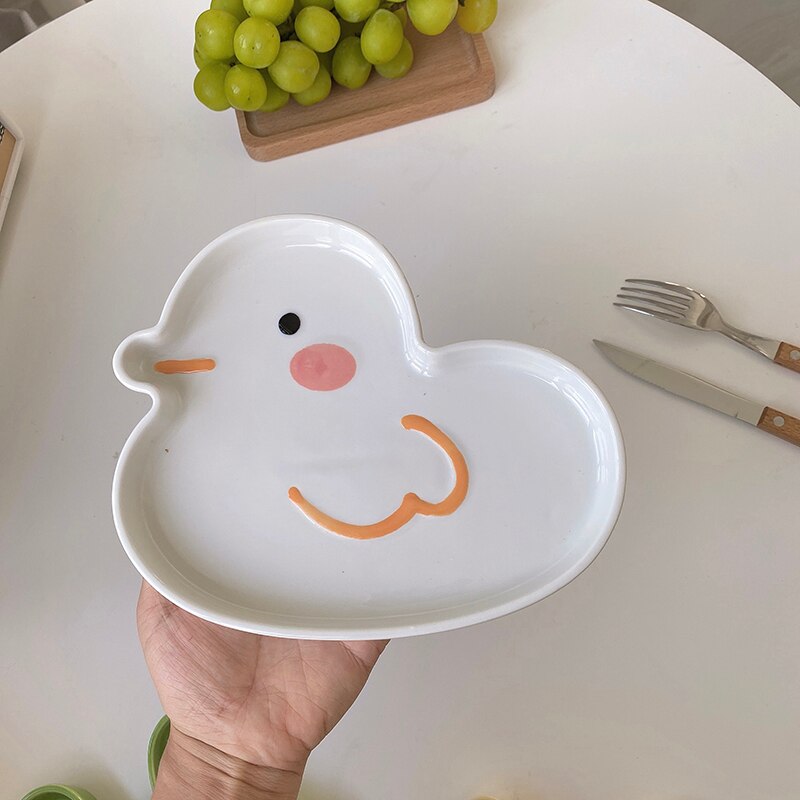 Cute Animal Ceramic Plate Breakfast Beef Dishes Cartoon Rabbit Frog Dessert Dish Fruit Snack Plate Animal Dish Dinnerware Set