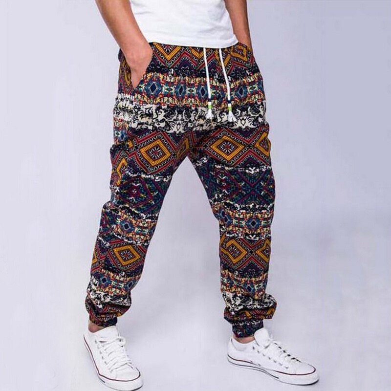 Loozykit nationale stijl herenbroek lange trekkoord losse casual broek herenbroek print casual broek