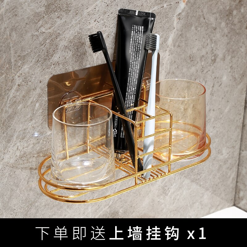 Whiskey Glass Mug Bathroom Tumbler Holders Wall Mount Tooth Brush Storage Rack Organizer Wall-mounted Free Punch Cup Holder: 3pcs-b