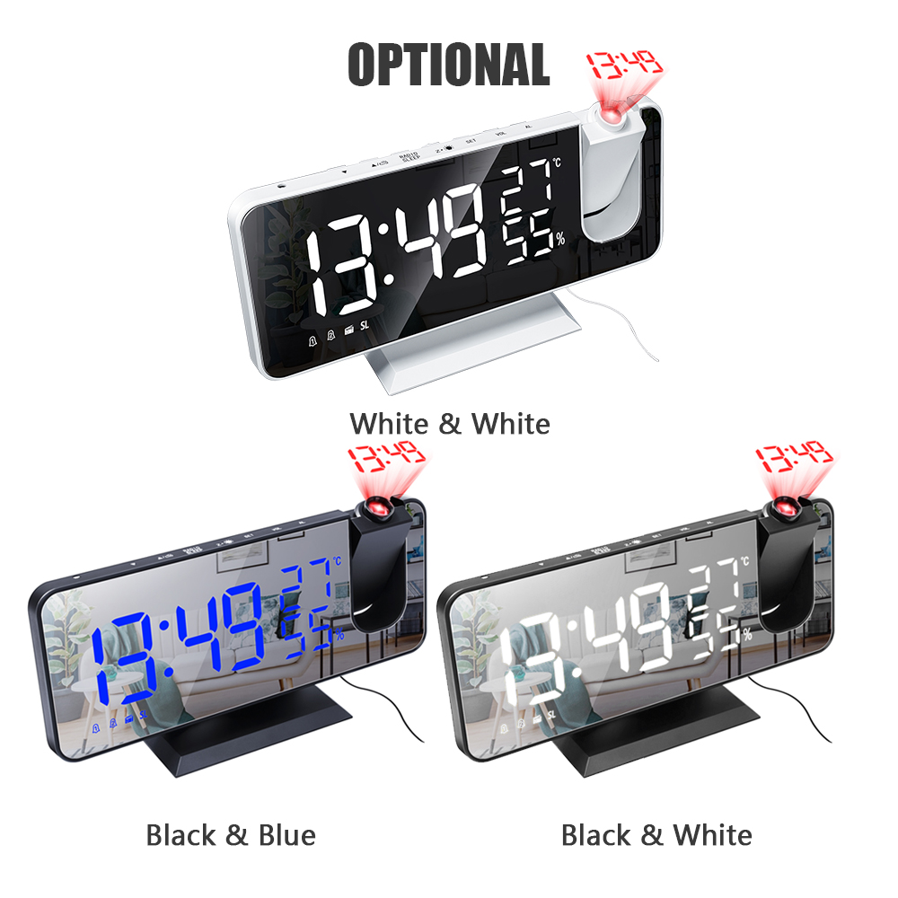 LED Digital Projection Alarm Clock Table Electronic Alarm Clock with Projection FM Radio Time Projector Bedroom Bedside Clock