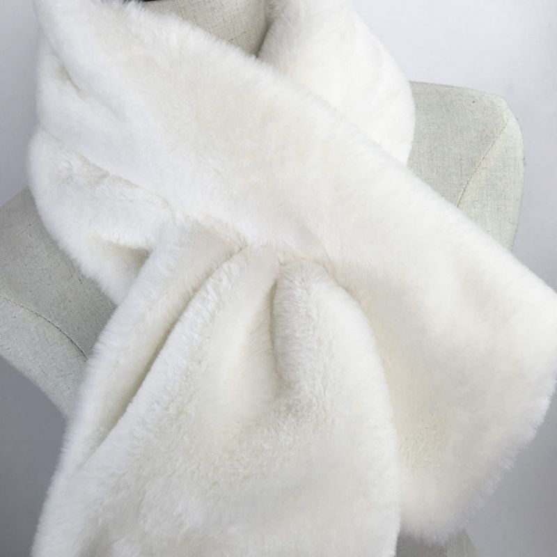 15 x 90cm kvinder vinter tykkere plushfur tørklæde solid slik farve krave sjal hals varmere skuldertræk strikket halstørklæde l