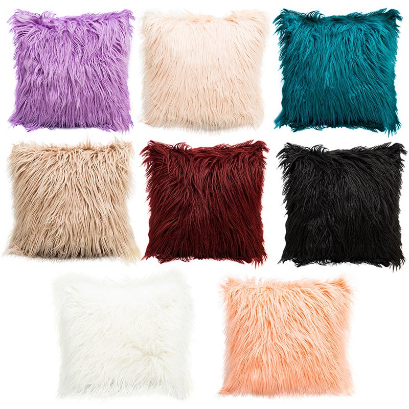 1PC Nordic Posh Style Home Decor Super Soft Plush Mongolian Faux Fur Throw Pillow Cover Cushion Case Pillowcase Square D
