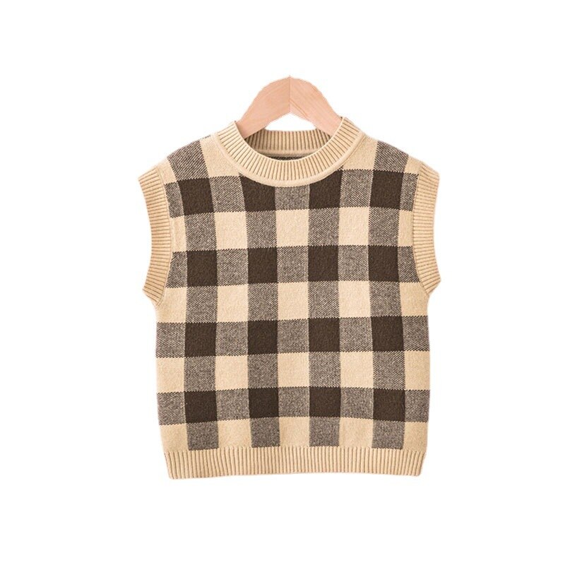 Plaid Toddler Sweater Vests Cotton Boys Girls Pullover Baby Knitted Wear 1-6y Fall Winter Children Tops Kids Clothes