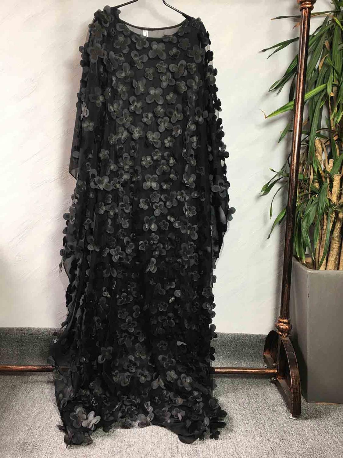 Stijl Afrikaanse Vrouwen Kleding Dashiki Gaas Vleermuis Mouw Losse Lange Jurk + Binnen: BLACK