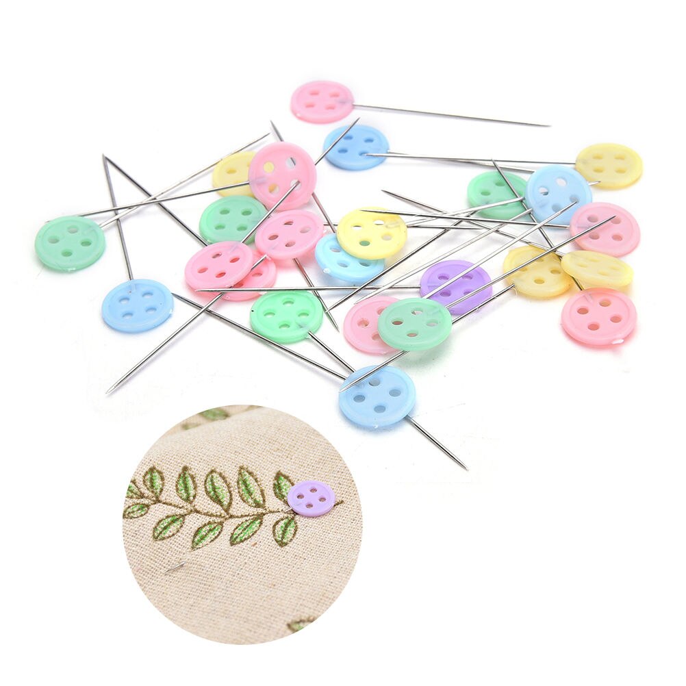 Alfileres de retazos de 100 piezas, alfileres planos con cabeza en forma de botón de pajarita de flores, accesorios de costura para ropa,