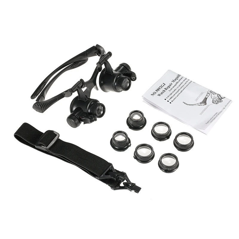 Loupe Magnifier Glasses With 2 LED Light Lens Magnifying Head-Mounted for Reading Jewelers Making Watch Repair 10X 15X 20X 25X