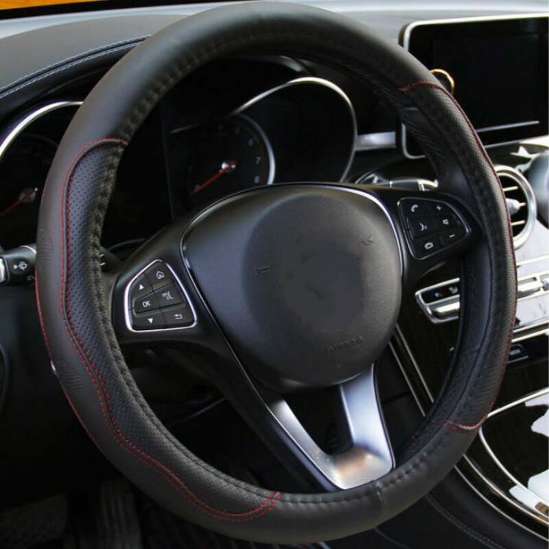 6 kleuren auto stuurhoes universeel volant vlecht op het stuurwiel antislip funda volante auto autostyling: Zwart-rode lijn