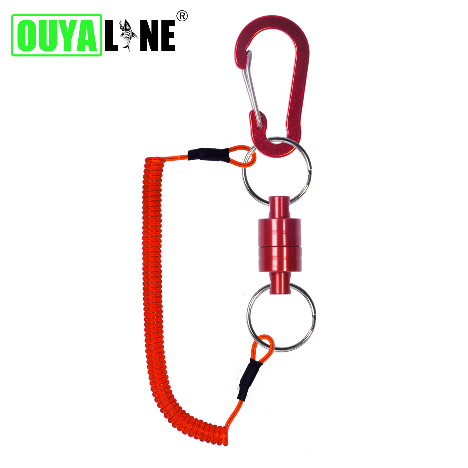 Accesorios de pesca, soporte de liberación de red magnética con cordón en espiral, hebilla de mosquetón de imán fuerte, herramientas de arrastre de cuerda anticaída: YELLOW