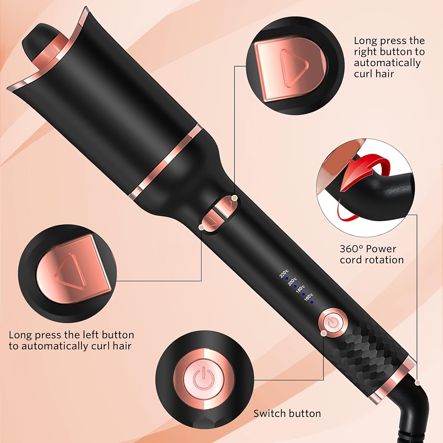 Automatyczna lokówka do włosów Automatyczna lokówka do włosów Ceramiczna obrotowa lokówka powietrzna Air Spin Wand Styler Curl Machine Magic Hair Curler