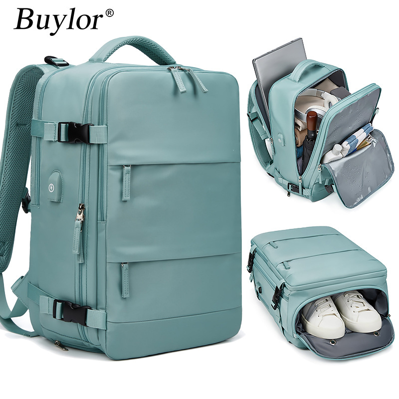 Buylor mochila de viagem feminina 16 polegadas grande capacidade multi-função mala de carregamento usb mochila de bagagem de curta distância