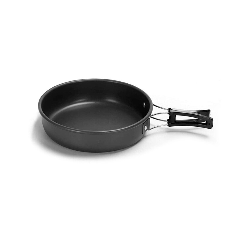 Camping Cookware Kit Outdoor Aluminum Cooking Set Water Kettle Pan Pot Bowl Travelling Hiking Picnic BBQ Tableware Equipment: Pan Black