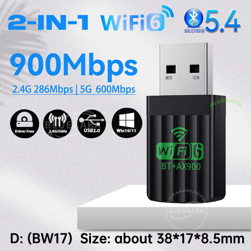 Upgrades Mini USB Wireless Bluetooth 5.4 Transmitter Receiver Adapter WiFi 6 Dongle 900Mbps Dual Band For PC Laptop Win10/11: WHITE